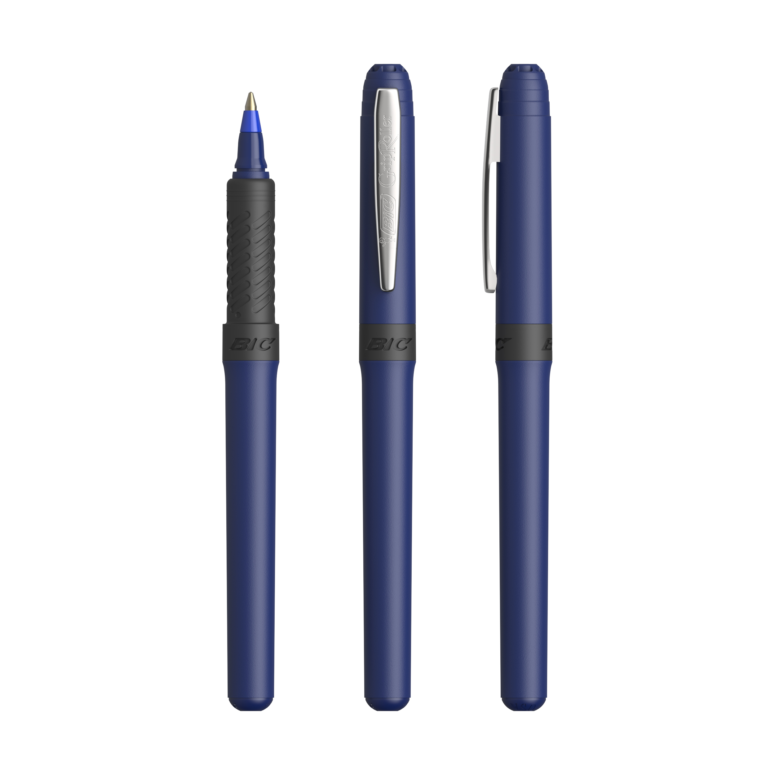 Roller publicitaire BIC® Grip Roller Bleu marine - Chrome - encre bleue